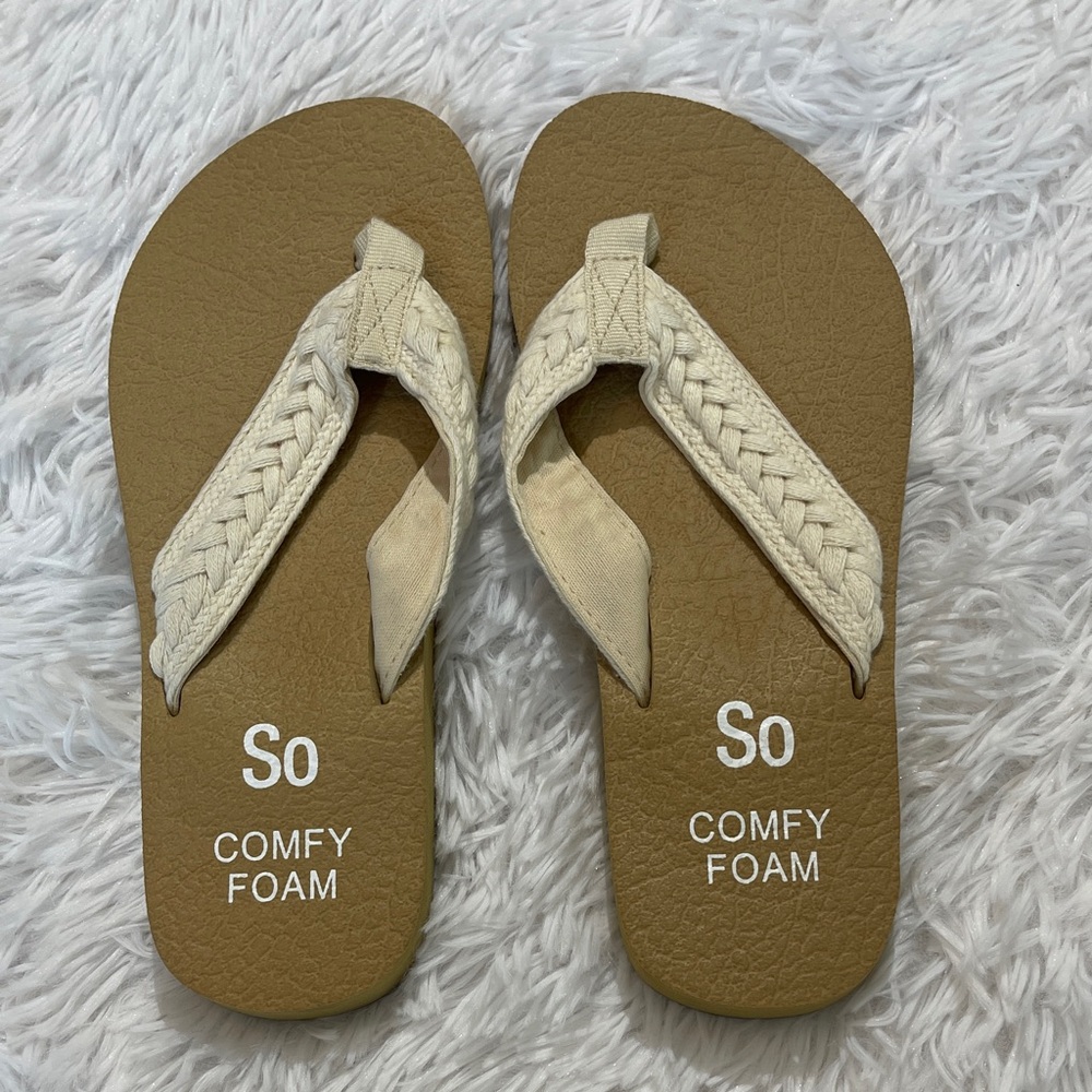 SO COMFY FOAM Sandals/FLIPFLOP - Tan and Cream WOMENS SIZE 6